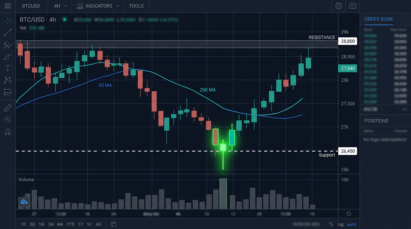 Hammer at support candlestick chart example