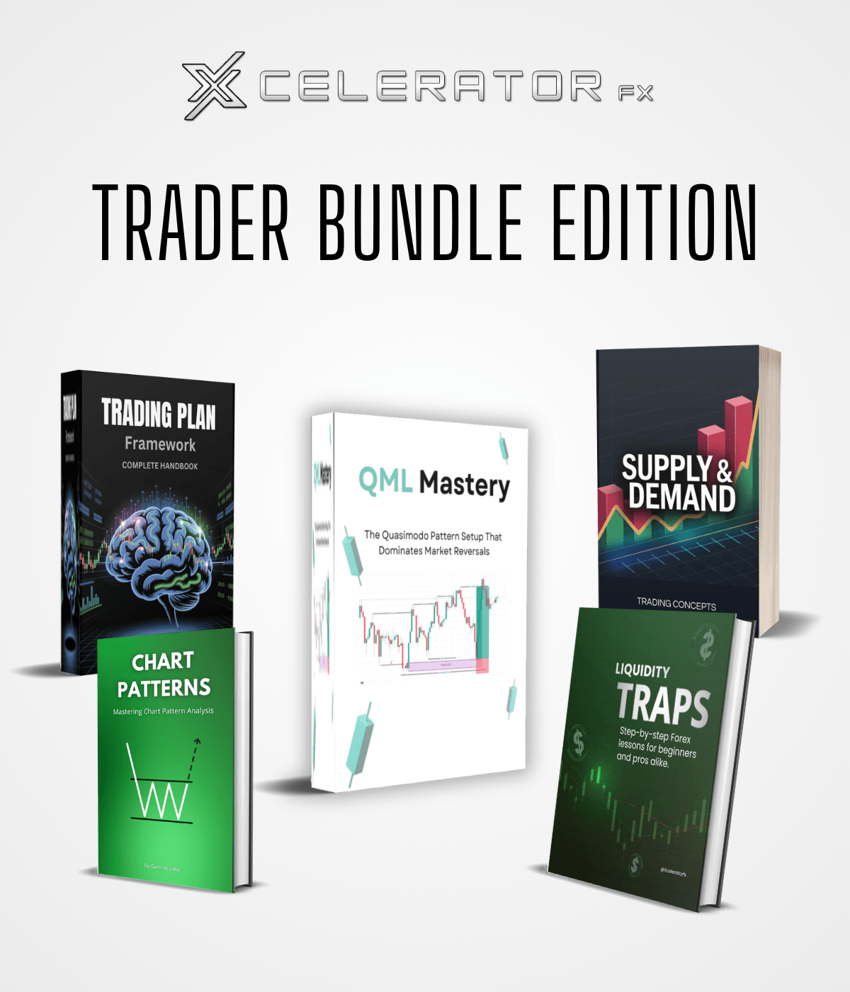 Xcelerator FX Trader Bundle Edition showing five ebook covers